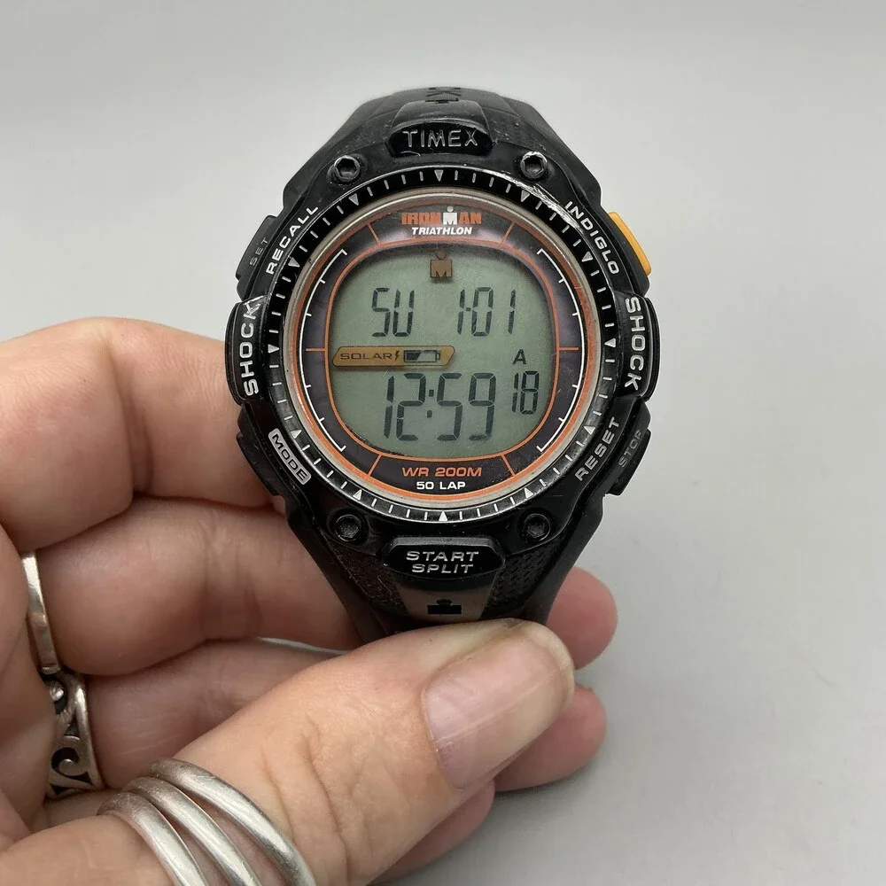 Timex Ironman Triathlon Shock Solar Power Mens Watch 41mm Digital Black 50 Lap